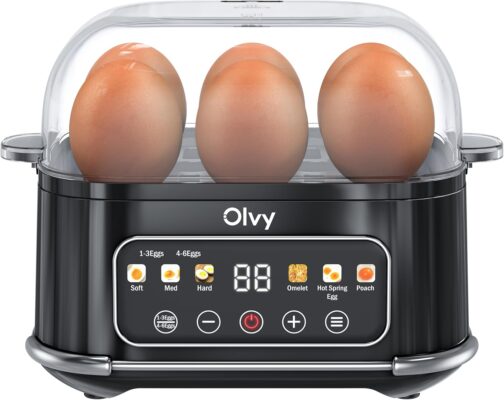 Olvy Electric Egg Cooker LCD Timer Exact Hardness